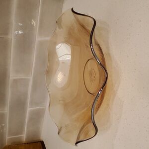 Jeanette Floragold Louisa Ruffled Bowl Carnival Glass Large 11 3/4”